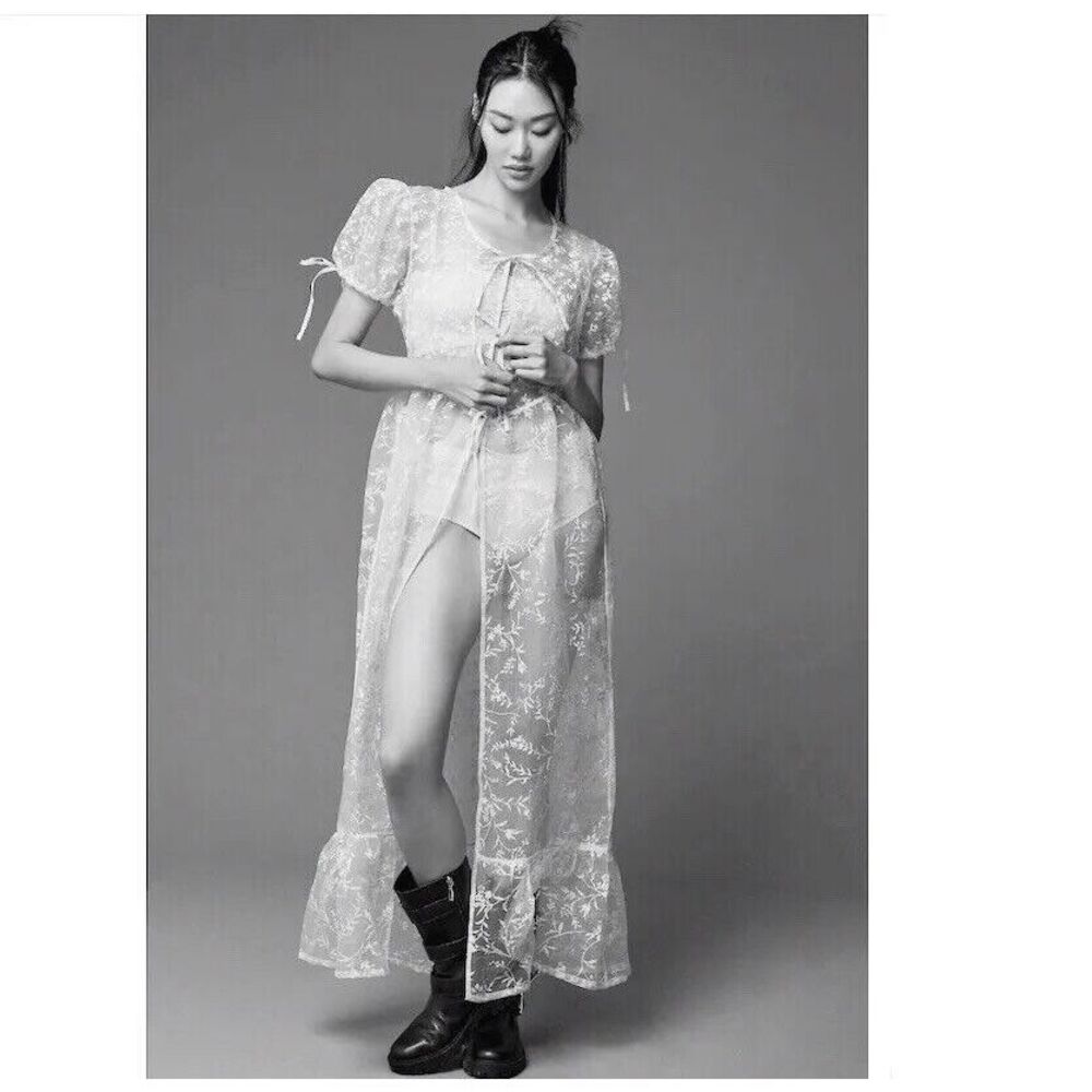Anthropologie Sheer White Maxi Dress